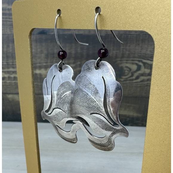 Vintage Sterling Silver Artisan Handmade Embossed Signed Dangle Earrings 12g - Picture 1 of 8